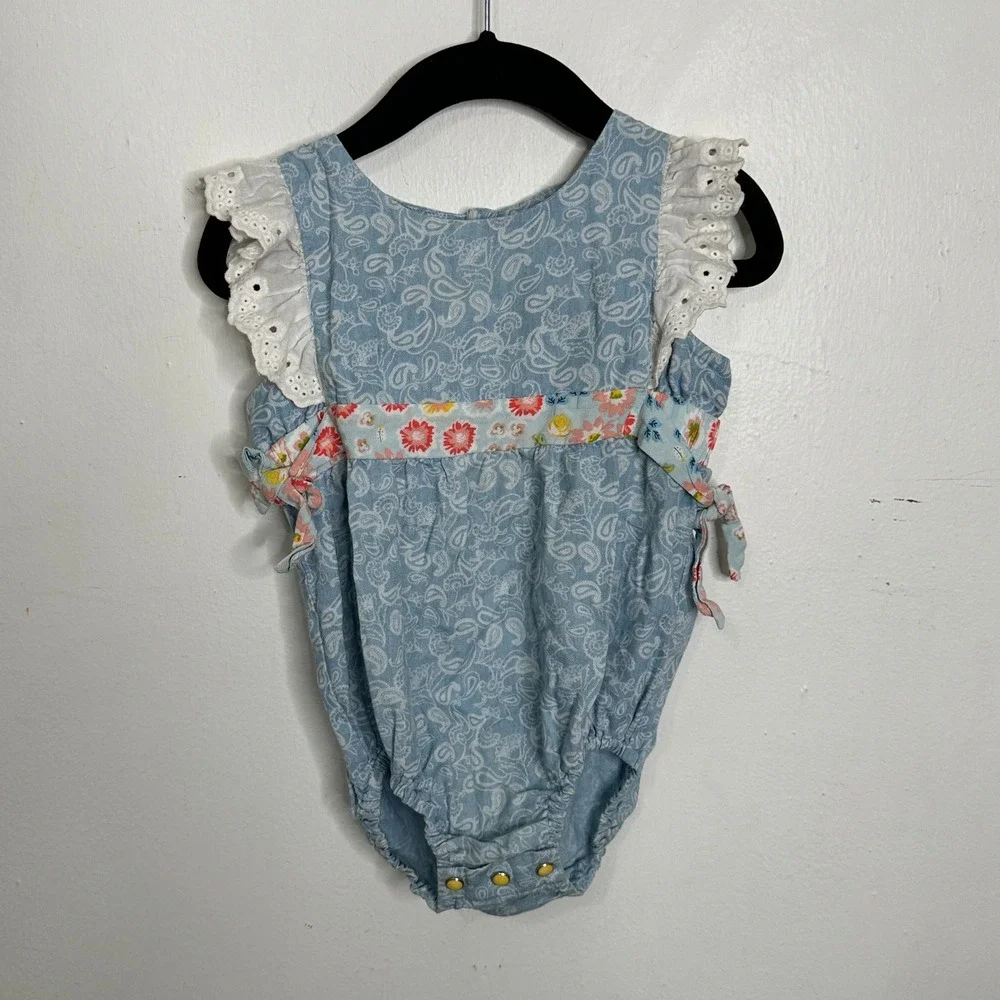 Matilda‎ Jane Baby Girls Blue Paisley Floral Eyelet Lace Bubble Romper 12-18M